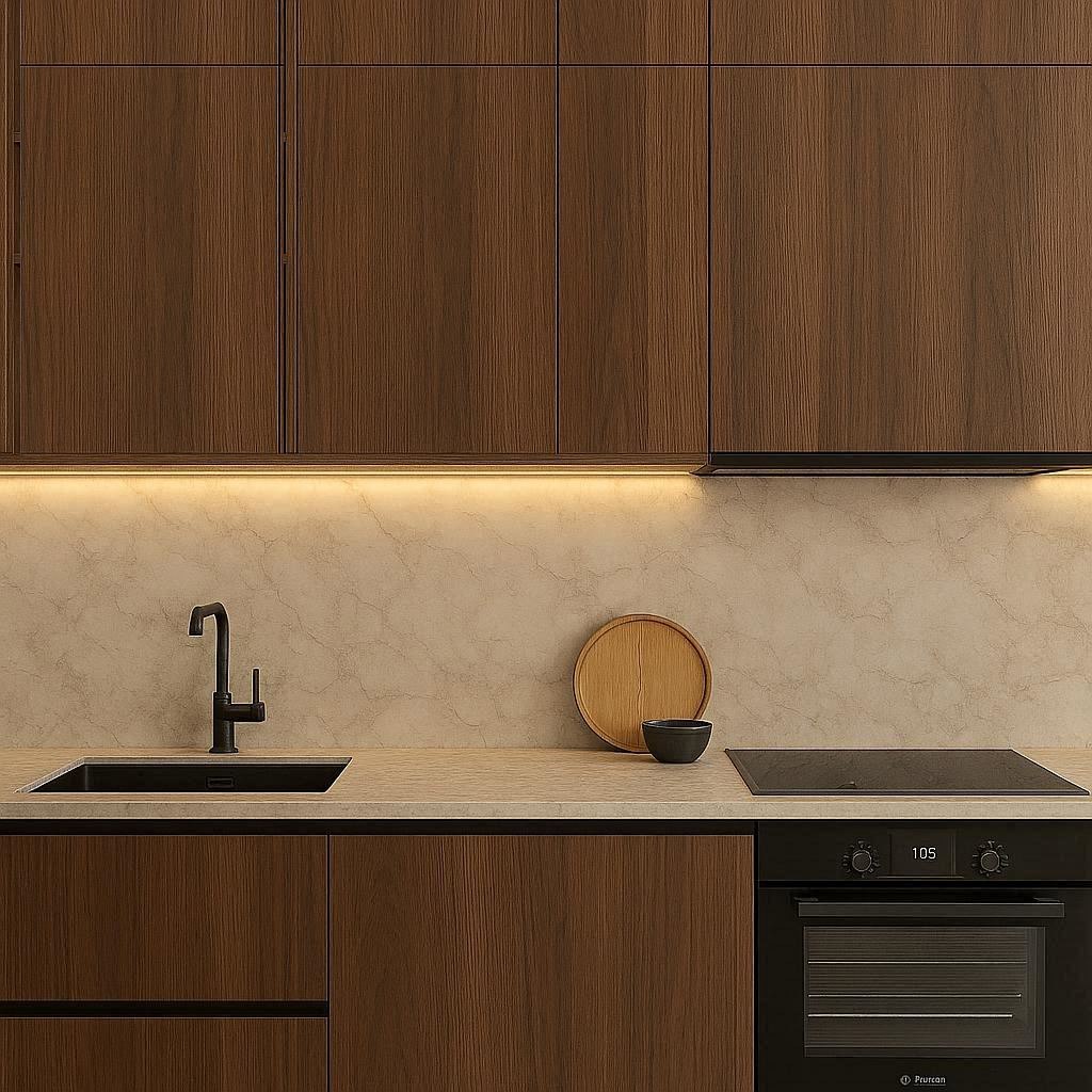 Luxury Modern Kitchen – Dark Wood Finish MDF thumbnail