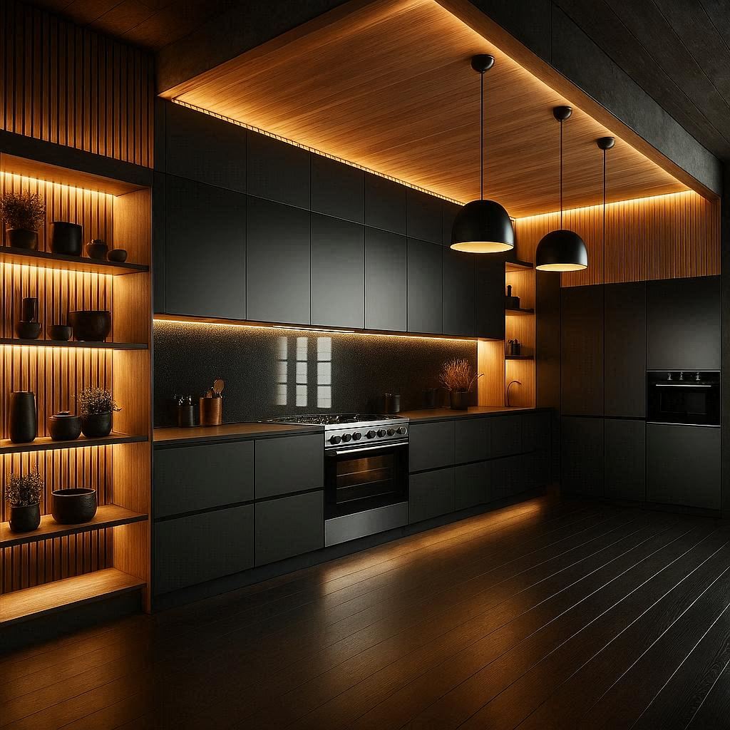 طبخ عصري فاخر بتشطيب خشبي – MDF سماكة 18 مم